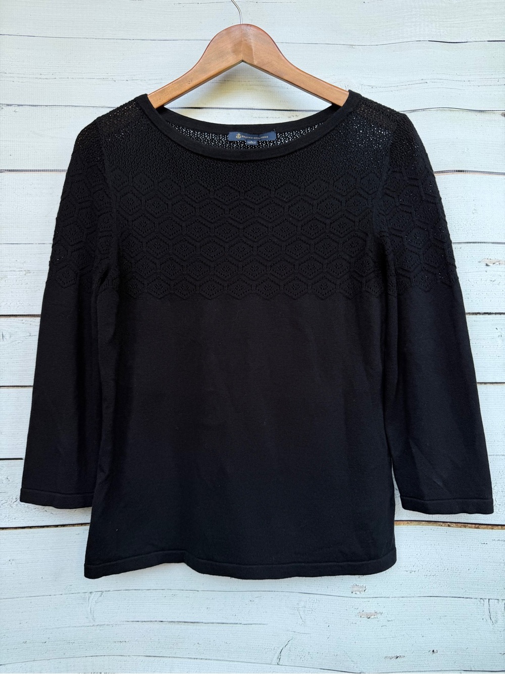 Brooks Brothers Crochet Pattern Yoke Knit Top 3/4 Sleeve Size Large